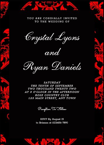Red and Black Victorian Wedding Invitation