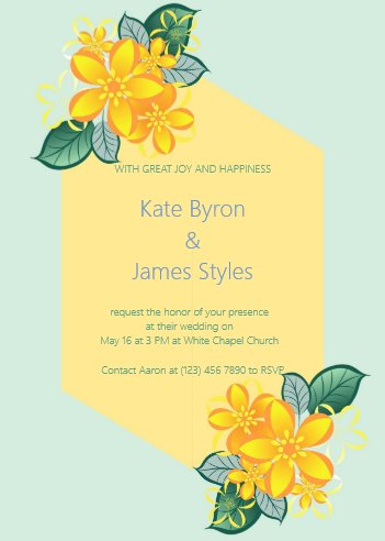 Green and Yellow Floral Wedding Invitation