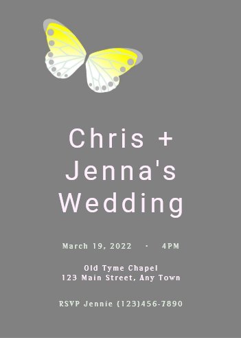 White and Yellow Butterfly Wedding Invitation