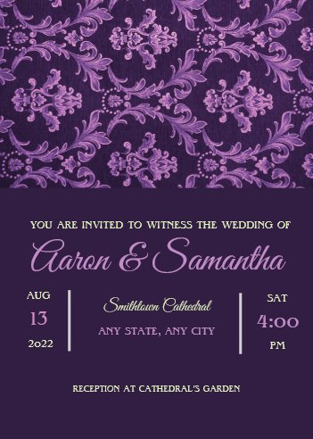 Purple Gothic Wedding Invitation