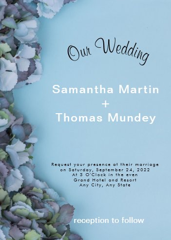 Blue Floral Wedding Invitation
