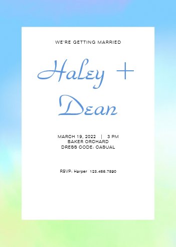 Blue and Green Wedding Invitation