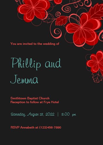 Black and Red Retro Floral Wedding Invitation