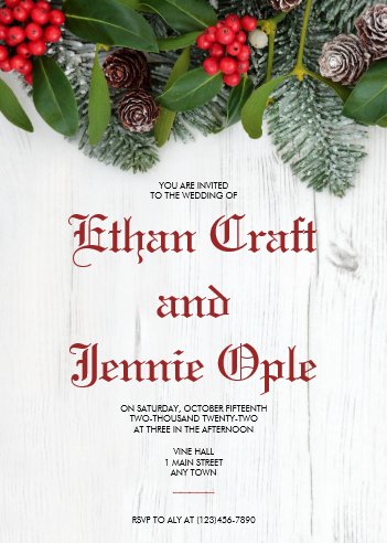Blue Spruce and Winter Holly Wedding Invitation